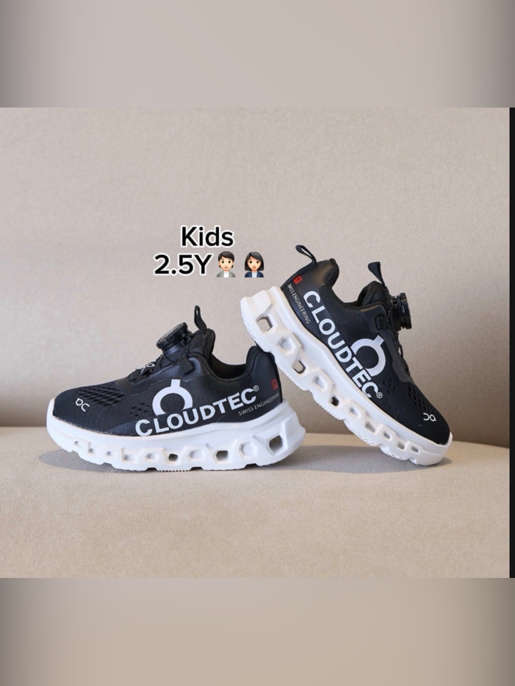 On Running Kids Cloud X Black And White Cloud-Inspired Sneakers(Size 2.5y)